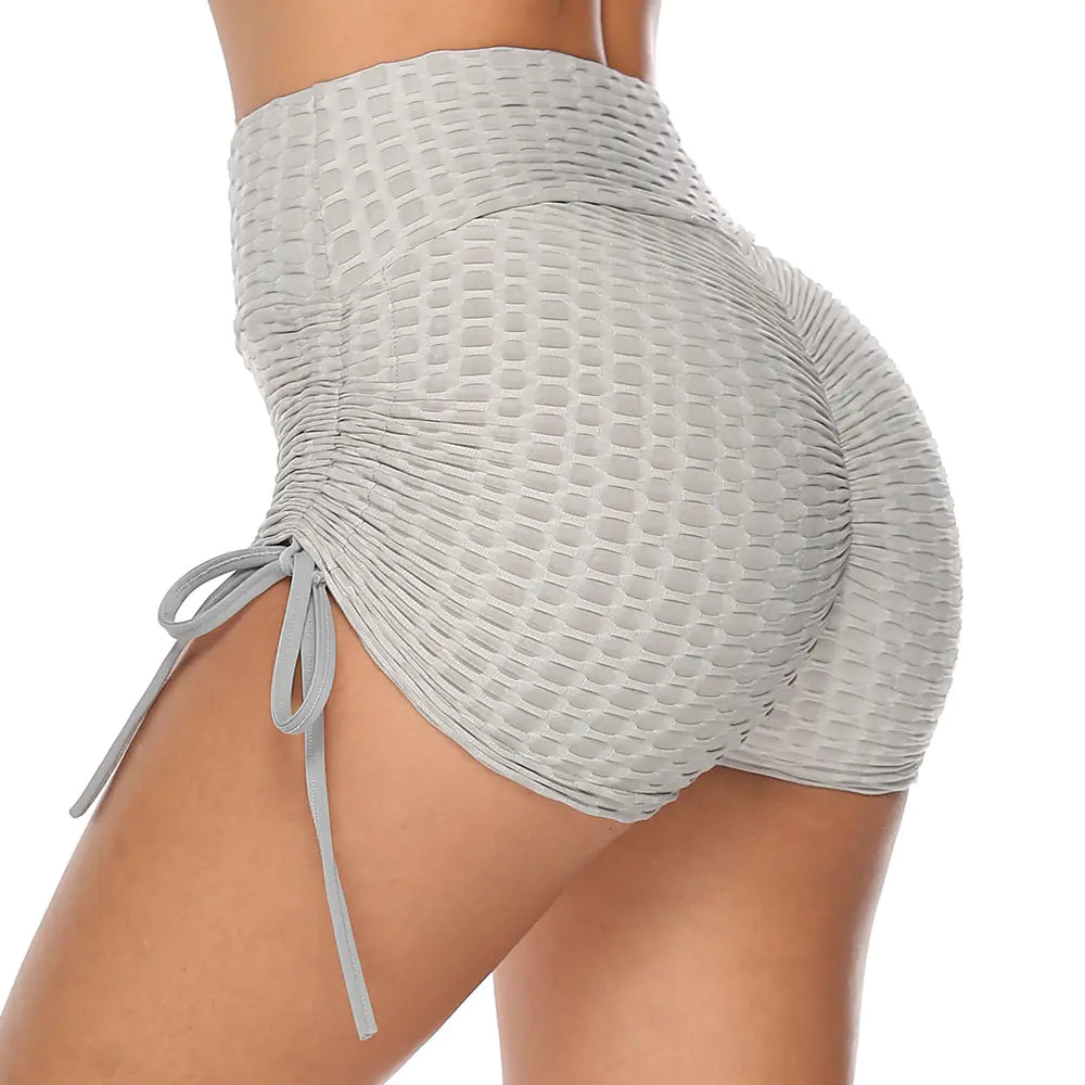 Textured Drawstring Shorts for Gym and Yoga Fitness