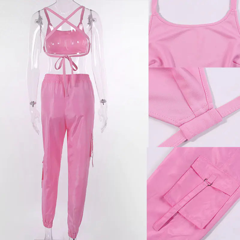 Women's Athletic Gym Set: Sleeveless Top & High-Waist Pants