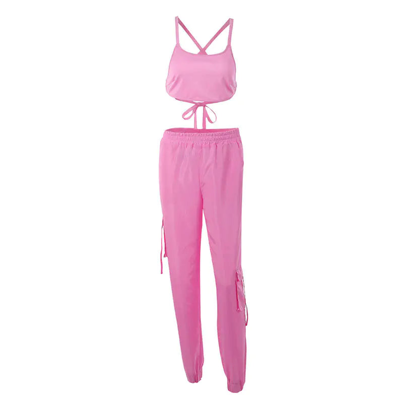 Women's Athletic Gym Set: Sleeveless Top & High-Waist Pants